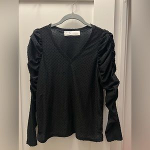 Vintage Havana Puff Shoulder Textured Long Sleeve
